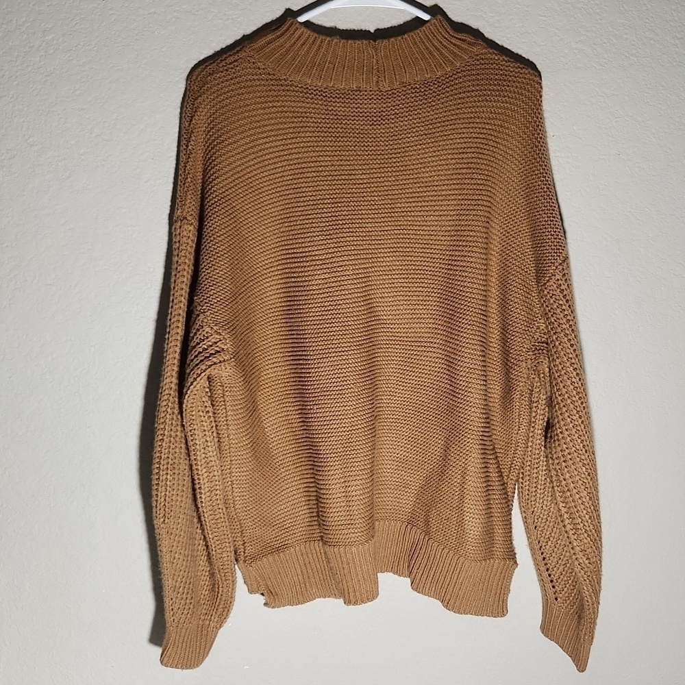 Magnolia Sweater Womens Size L Carmel Tan Fuzzies Crochet - Picture 5 of 11